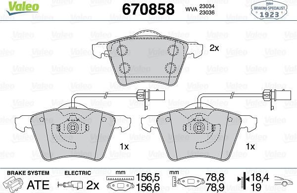 Valeo 670858 - Bremsbelagsatz, Scheibenbremse alexcarstop-ersatzteile.com