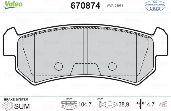 Valeo 670874 - Bremsbelagsatz, Scheibenbremse alexcarstop-ersatzteile.com