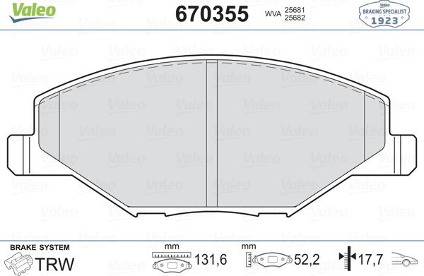 Valeo 670355 - Bremsbelagsatz, Scheibenbremse alexcarstop-ersatzteile.com