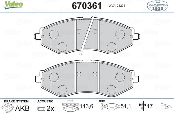 Valeo 670361 - Bremsbelagsatz, Scheibenbremse alexcarstop-ersatzteile.com