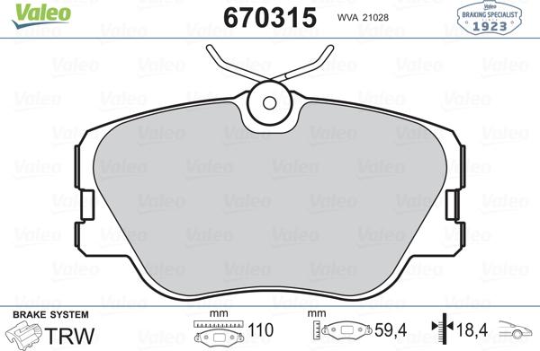 Valeo 670315 - Bremsbelagsatz, Scheibenbremse alexcarstop-ersatzteile.com