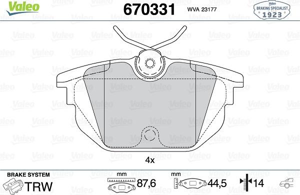 Valeo 670331 - Bremsbelagsatz, Scheibenbremse alexcarstop-ersatzteile.com