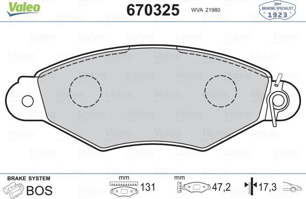 Valeo 670325 - Bremsbelagsatz, Scheibenbremse alexcarstop-ersatzteile.com