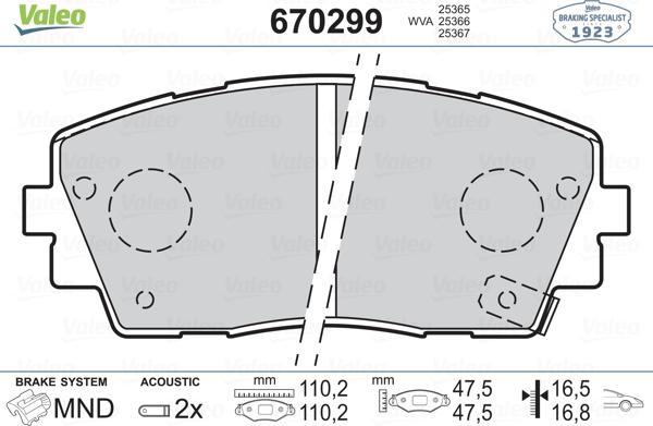 Valeo 670299 - Bremsbelagsatz, Scheibenbremse alexcarstop-ersatzteile.com