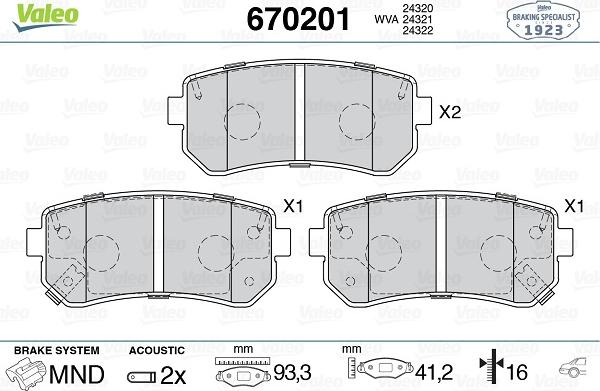 Valeo 670201 - Bremsbelagsatz, Scheibenbremse alexcarstop-ersatzteile.com