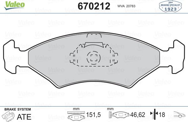 Valeo 670212 - Bremsbelagsatz, Scheibenbremse alexcarstop-ersatzteile.com