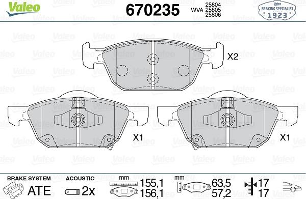 Valeo 670235 - Bremsbelagsatz, Scheibenbremse alexcarstop-ersatzteile.com