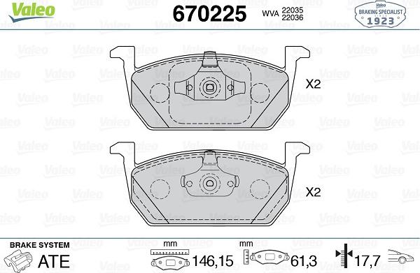 Valeo 670225 - Bremsbelagsatz, Scheibenbremse alexcarstop-ersatzteile.com