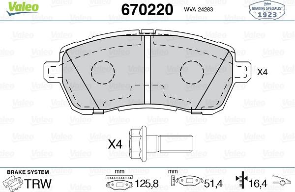 Valeo 670220 - Bremsbelagsatz, Scheibenbremse alexcarstop-ersatzteile.com