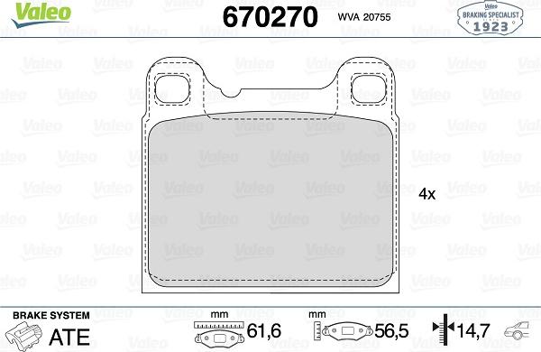 Valeo 670270 - Bremsbelagsatz, Scheibenbremse alexcarstop-ersatzteile.com