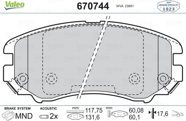 Valeo 670744 - Bremsbelagsatz, Scheibenbremse alexcarstop-ersatzteile.com