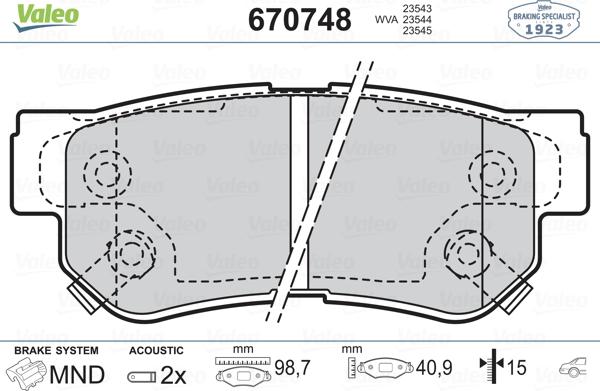 Valeo 670748 - Bremsbelagsatz, Scheibenbremse alexcarstop-ersatzteile.com