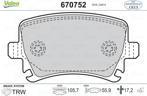 Valeo 670752 - Bremsbelagsatz, Scheibenbremse alexcarstop-ersatzteile.com