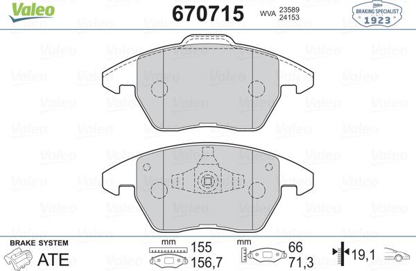 Valeo 670715 - Bremsbelagsatz, Scheibenbremse alexcarstop-ersatzteile.com