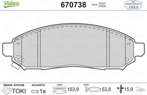 Valeo 670738 - Bremsbelagsatz, Scheibenbremse alexcarstop-ersatzteile.com