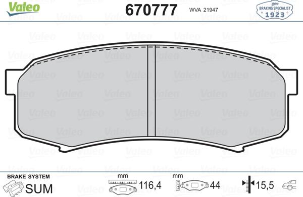 Valeo 670777 - Bremsbelagsatz, Scheibenbremse alexcarstop-ersatzteile.com