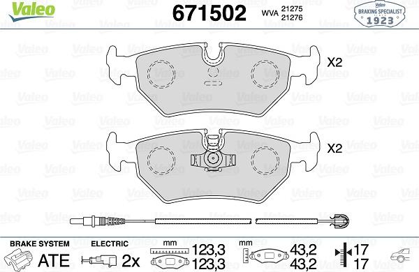 Valeo 671502 - Bremsbelagsatz, Scheibenbremse alexcarstop-ersatzteile.com