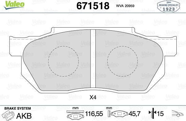 Valeo 671518 - Bremsbelagsatz, Scheibenbremse alexcarstop-ersatzteile.com