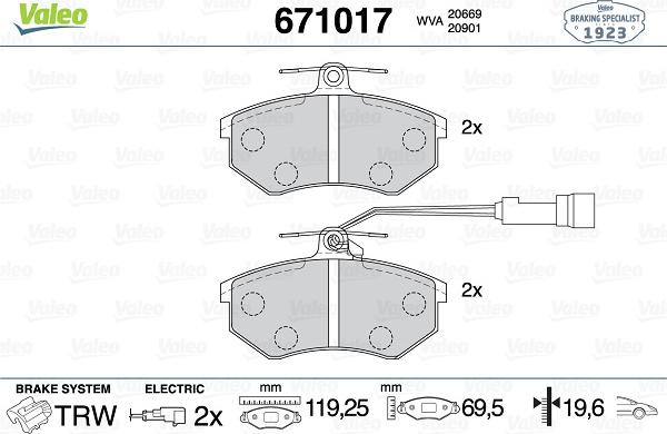 Valeo 671017 - Bremsbelagsatz, Scheibenbremse alexcarstop-ersatzteile.com