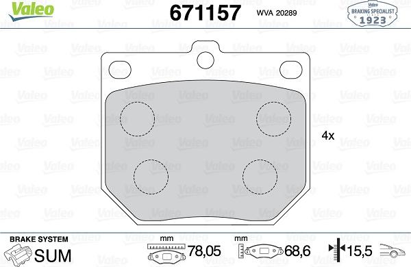 Valeo 671157 - Bremsbelagsatz, Scheibenbremse alexcarstop-ersatzteile.com