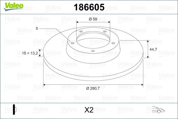 Valeo 186605 - Bremsscheibe alexcarstop-ersatzteile.com