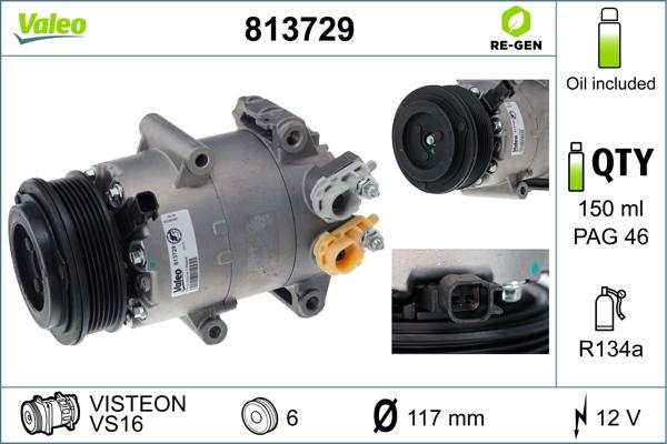 Valeo 813729 - Kompressor, Klimaanlage alexcarstop-ersatzteile.com