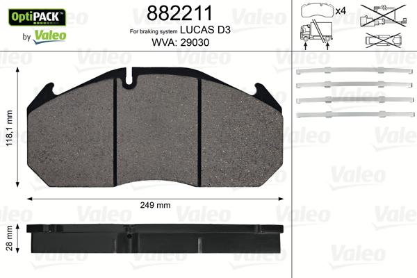 Valeo 882211 - Bremsbelagsatz, Scheibenbremse alexcarstop-ersatzteile.com