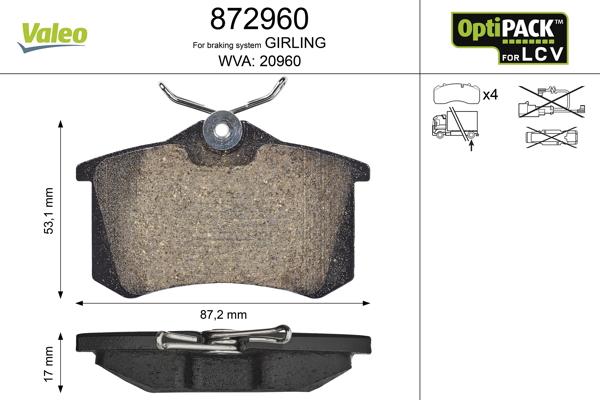 Valeo 872960 - Bremsbelagsatz, Scheibenbremse alexcarstop-ersatzteile.com