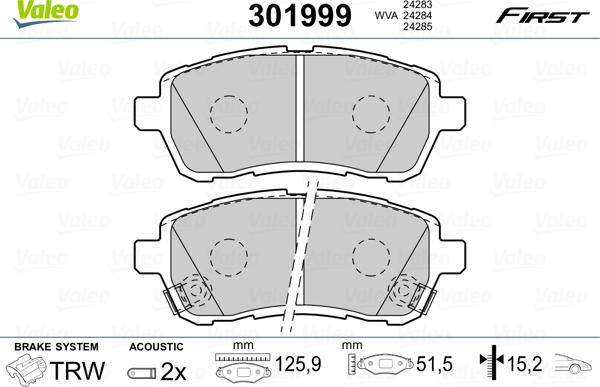 Valeo 301999 - Bremsbelagsatz, Scheibenbremse alexcarstop-ersatzteile.com