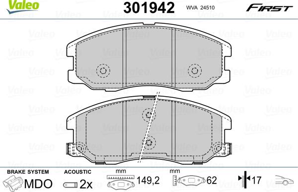 Valeo 301942 - Bremsbelagsatz, Scheibenbremse alexcarstop-ersatzteile.com