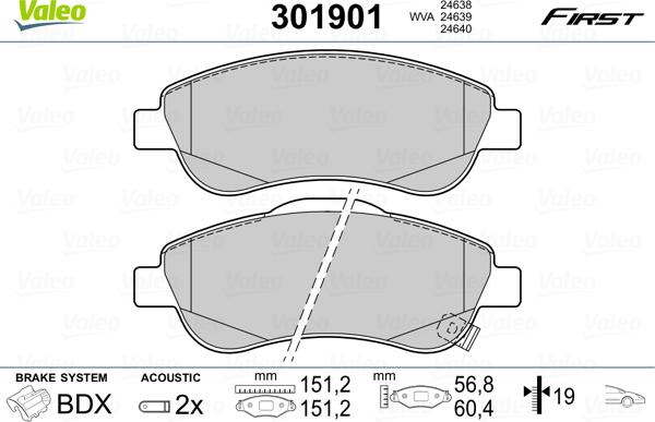 Valeo 301901 - Bremsbelagsatz, Scheibenbremse alexcarstop-ersatzteile.com