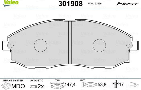 Valeo 301908 - Bremsbelagsatz, Scheibenbremse alexcarstop-ersatzteile.com