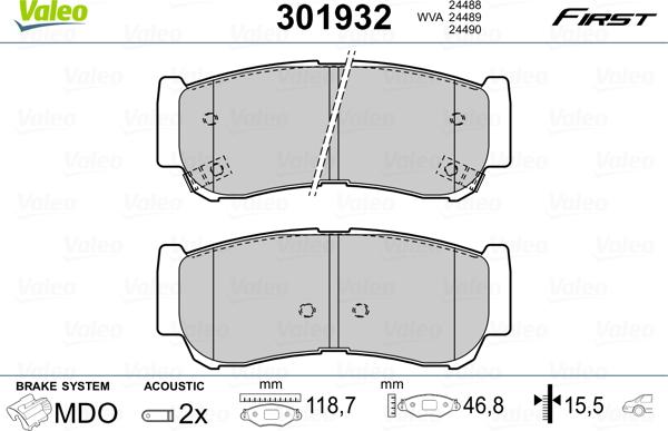 Valeo 301932 - Bremsbelagsatz, Scheibenbremse alexcarstop-ersatzteile.com