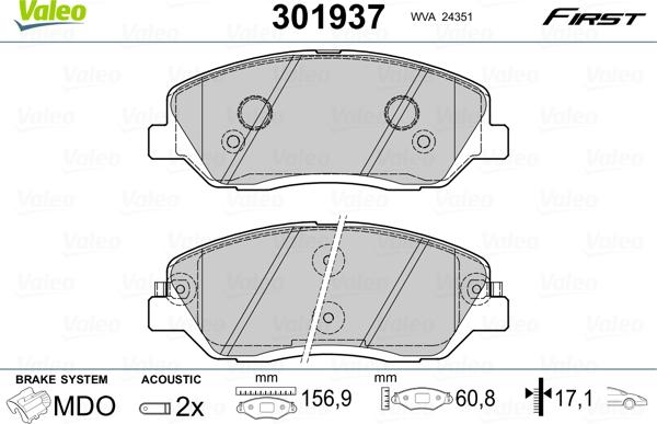 Valeo 301937 - Bremsbelagsatz, Scheibenbremse alexcarstop-ersatzteile.com