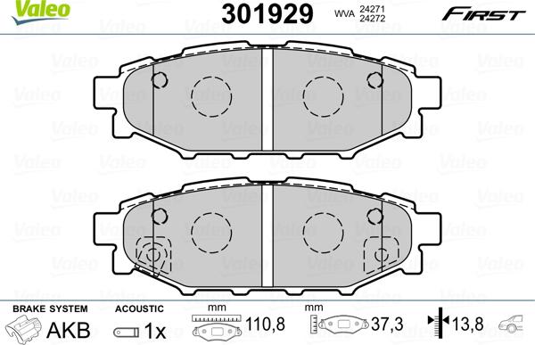 Valeo 301929 - Bremsbelagsatz, Scheibenbremse alexcarstop-ersatzteile.com