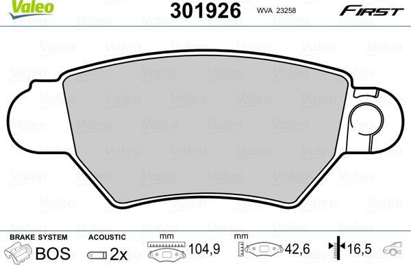 Valeo 301926 - Bremsbelagsatz, Scheibenbremse alexcarstop-ersatzteile.com