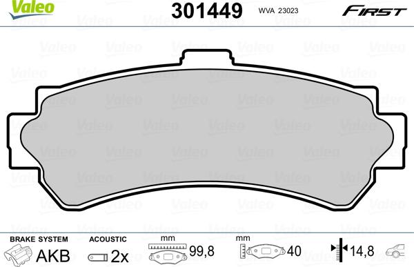 Valeo 301449 - Bremsbelagsatz, Scheibenbremse alexcarstop-ersatzteile.com