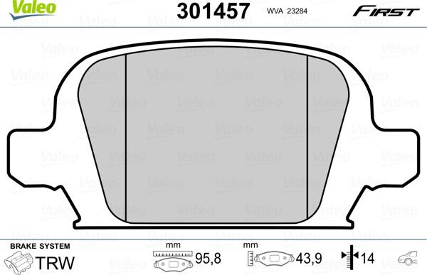 Valeo 301457 - Bremsbelagsatz, Scheibenbremse alexcarstop-ersatzteile.com