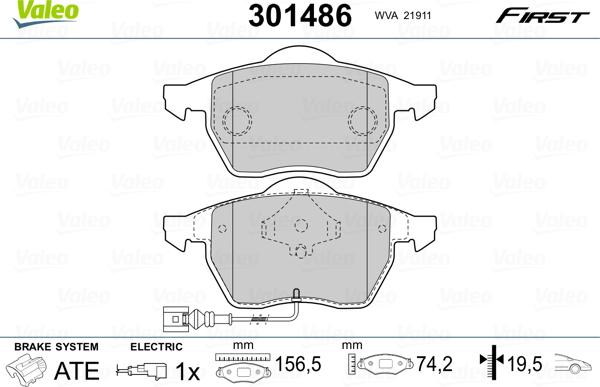 Valeo 301486 - Bremsbelagsatz, Scheibenbremse alexcarstop-ersatzteile.com