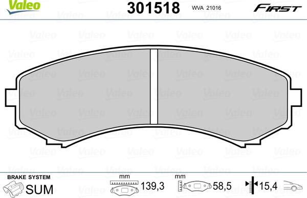 Valeo 301518 - Bremsbelagsatz, Scheibenbremse alexcarstop-ersatzteile.com