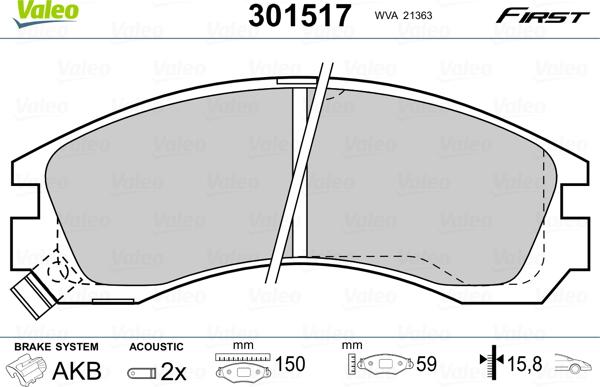 Valeo 301517 - Bremsbelagsatz, Scheibenbremse alexcarstop-ersatzteile.com