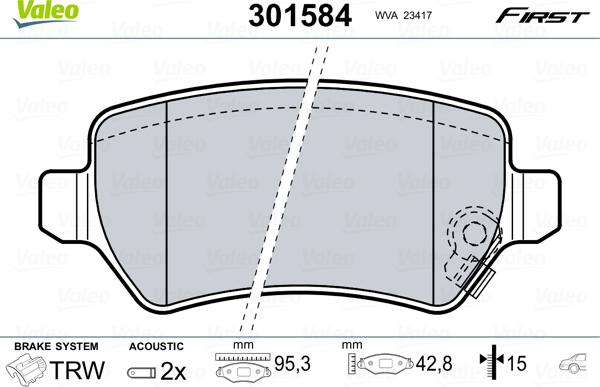 Valeo 301584 - Bremsbelagsatz, Scheibenbremse alexcarstop-ersatzteile.com