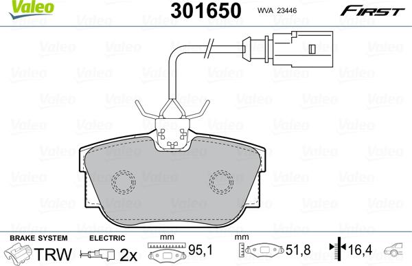 Valeo 301650 - Bremsbelagsatz, Scheibenbremse alexcarstop-ersatzteile.com