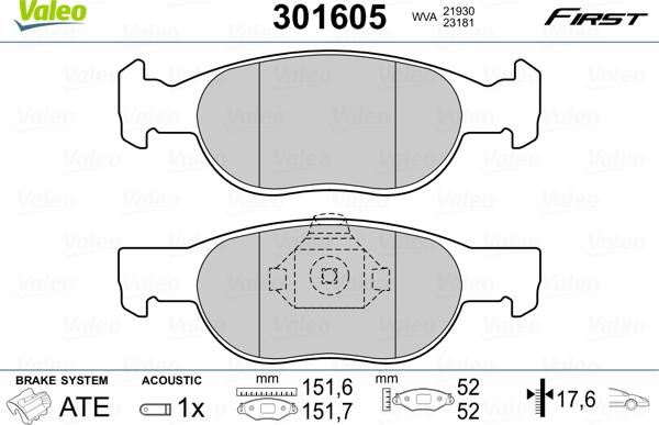 Valeo 301605 - Bremsbelagsatz, Scheibenbremse alexcarstop-ersatzteile.com