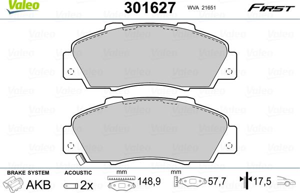 Valeo 301627 - Bremsbelagsatz, Scheibenbremse alexcarstop-ersatzteile.com