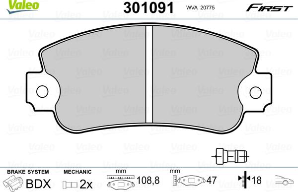 Valeo 301091 - Bremsbelagsatz, Scheibenbremse alexcarstop-ersatzteile.com