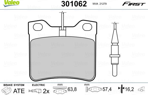 Valeo 301062 - Bremsbelagsatz, Scheibenbremse alexcarstop-ersatzteile.com