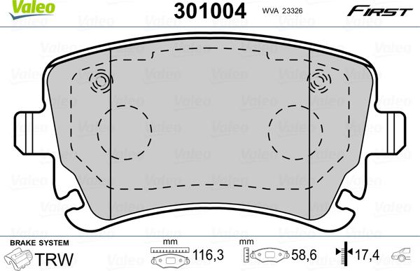 Valeo 301004 - Bremsbelagsatz, Scheibenbremse alexcarstop-ersatzteile.com