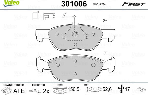 Valeo 301006 - Bremsbelagsatz, Scheibenbremse alexcarstop-ersatzteile.com