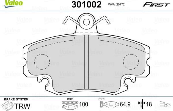 Valeo 301002 - Bremsbelagsatz, Scheibenbremse alexcarstop-ersatzteile.com